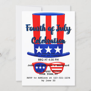 Fourth of JULY  party Hat and Glasses Invitation