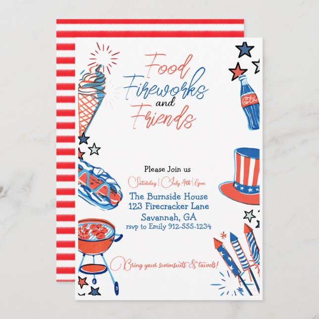 Fourth Of July Party Invitation  (Front/Back)