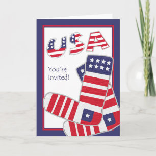 Fourth of July Party Invitation, Patriotic Socks Invitation