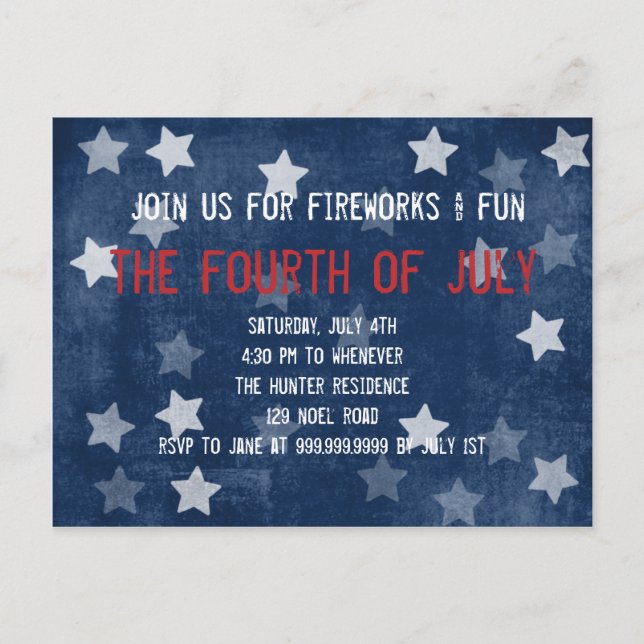 Fourth of July Party Invitation Postcard (Front)