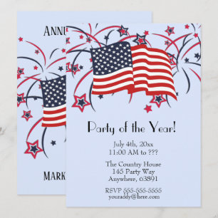 Fourth of July Party Invitations Blue