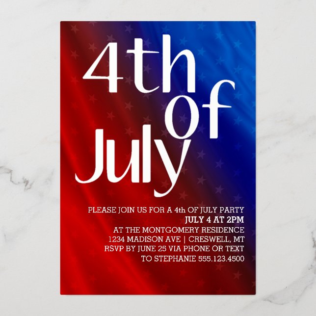 Fourth of July Party Stars Foil Invitation (Front)
