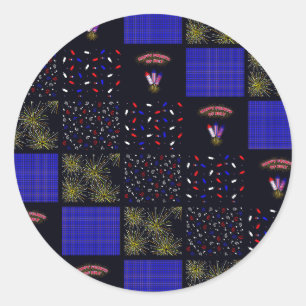Fourth of July Patchwork Pattern - July 4th Classic Round Sticker