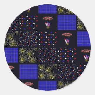 Fourth of July Patchwork Pattern - July 4th Classic Round Sticker