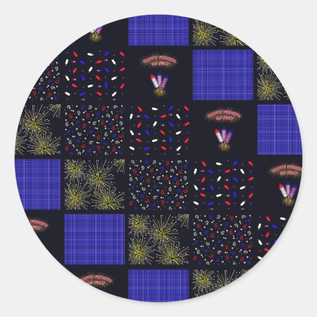 Fourth of July Patchwork Pattern - July 4th Classic Round Sticker (Front)