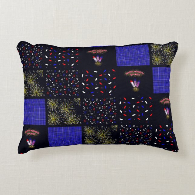 Fourth of July Patchwork Pattern - July 4th Decorative Cushion (Front)