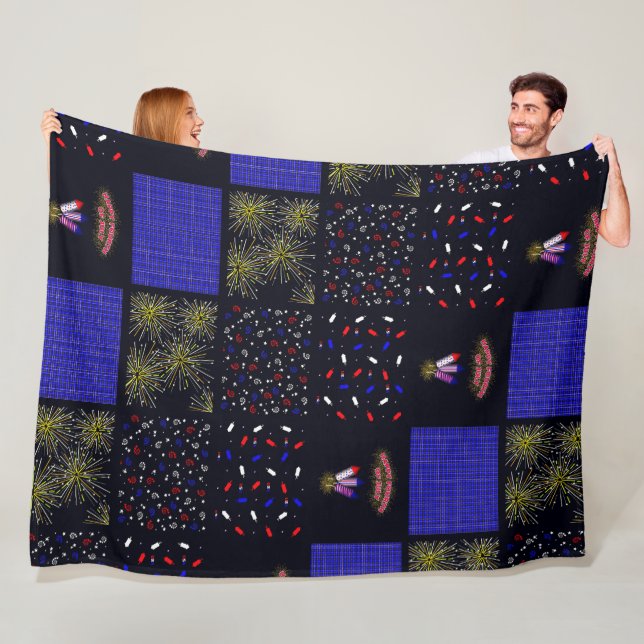 Fourth of July Patchwork Pattern - July 4th Fleece Blanket (In Situ)