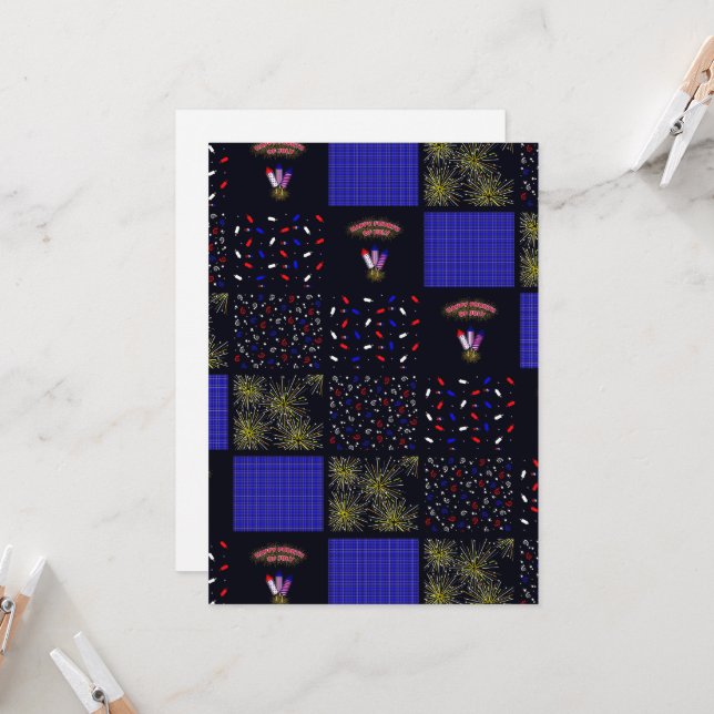 Fourth of July Patchwork Pattern - July 4th Invitation (Front/Back In Situ)