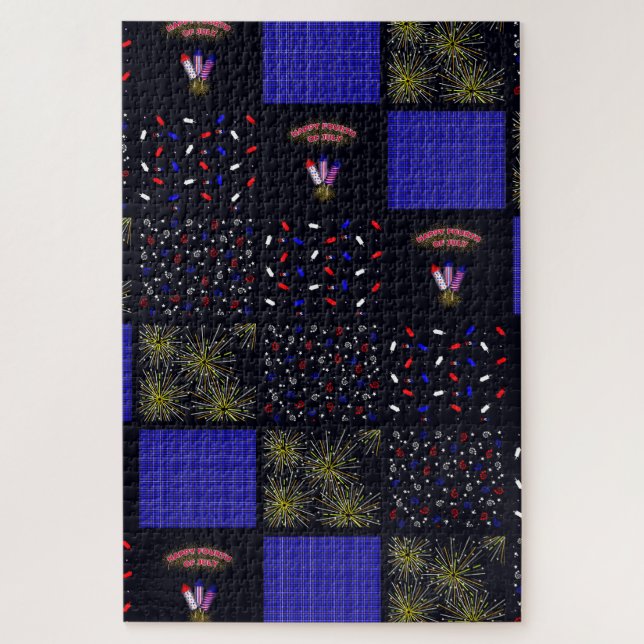 Fourth of July Patchwork Pattern - July 4th Jigsaw Puzzle (Vertical)