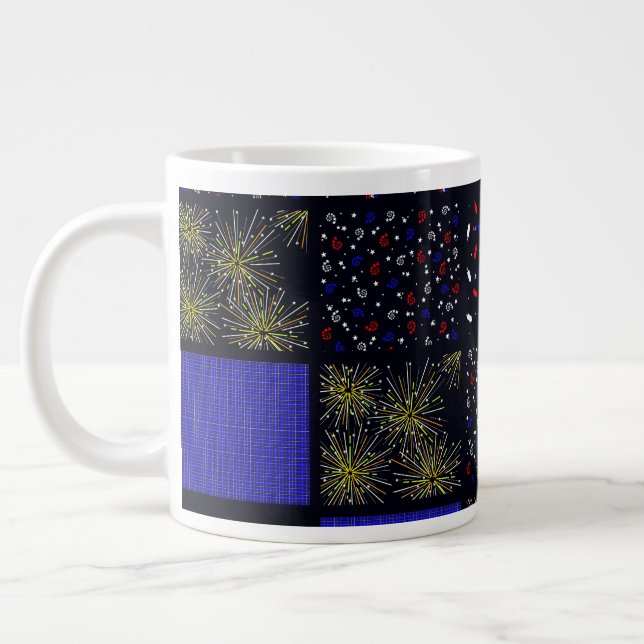 Fourth of July Patchwork Pattern - July 4th Large Coffee Mug (Left)