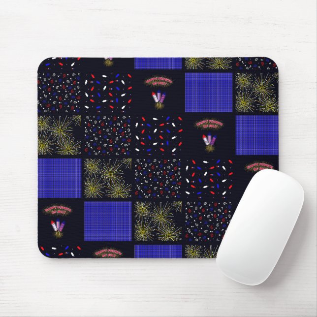 Fourth of July Patchwork Pattern - July 4th Mouse Pad (With Mouse)
