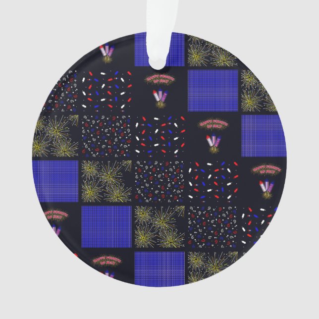 Fourth of July Patchwork Pattern - July 4th Ornament (Front)