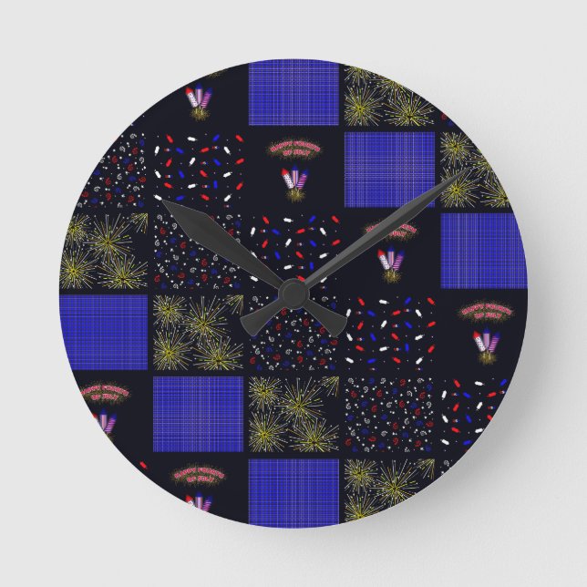 Fourth of July Patchwork Pattern - July 4th Round Clock (Front)