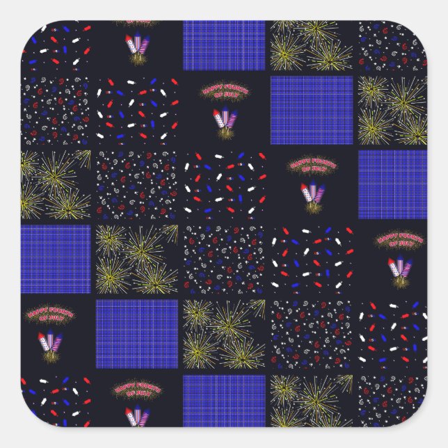 Fourth of July Patchwork Pattern - July 4th Square Sticker (Front)