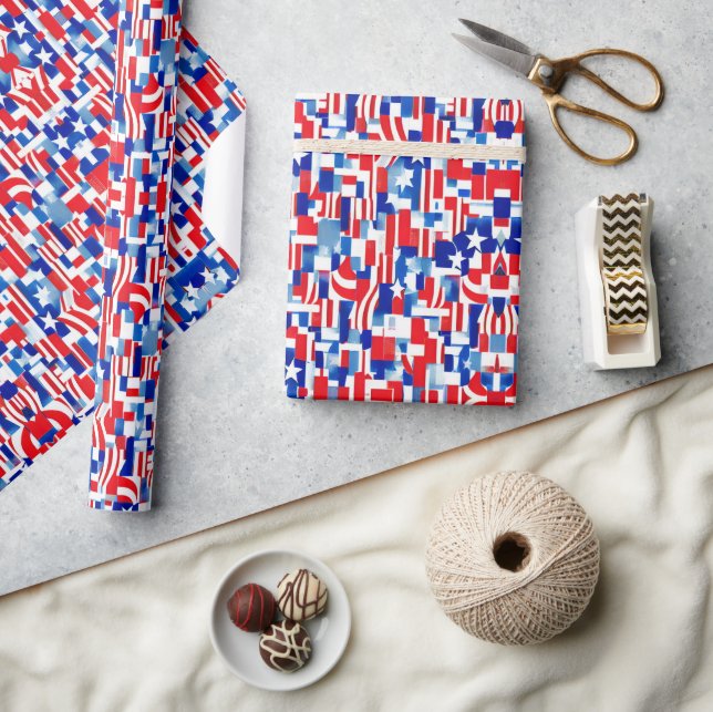 Fourth of July Patriotic Red White and Blue Stars Wrapping Paper (Crafts)