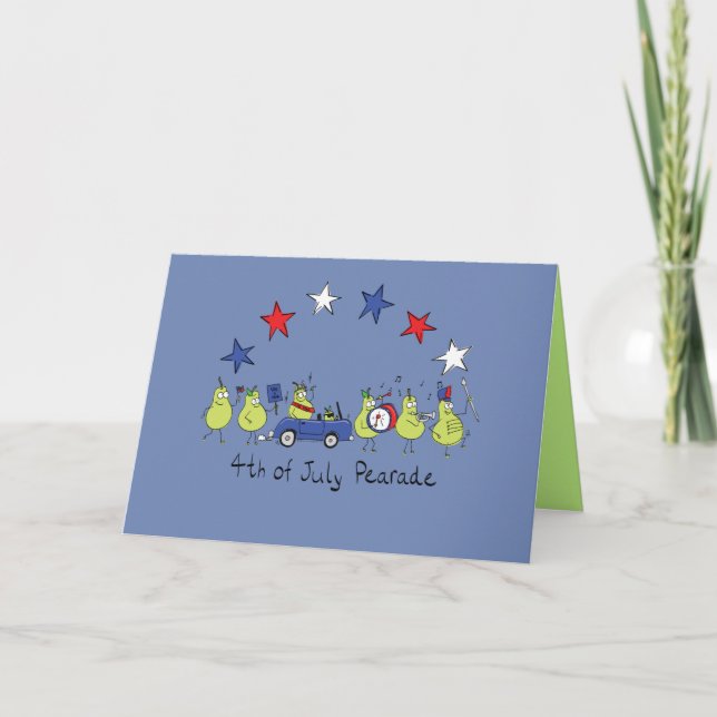 Fourth of July Pear Parade Funny Greeting Card (Front)