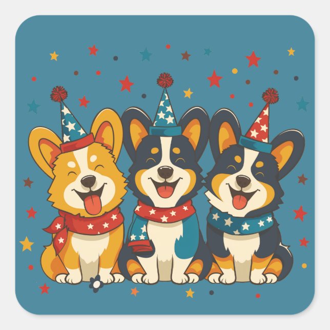 Fourth Of July Pembroke Welsh Corgi Dogs Square Sticker (Front)