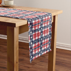 Fourth Of July Plaid Short Table Runner