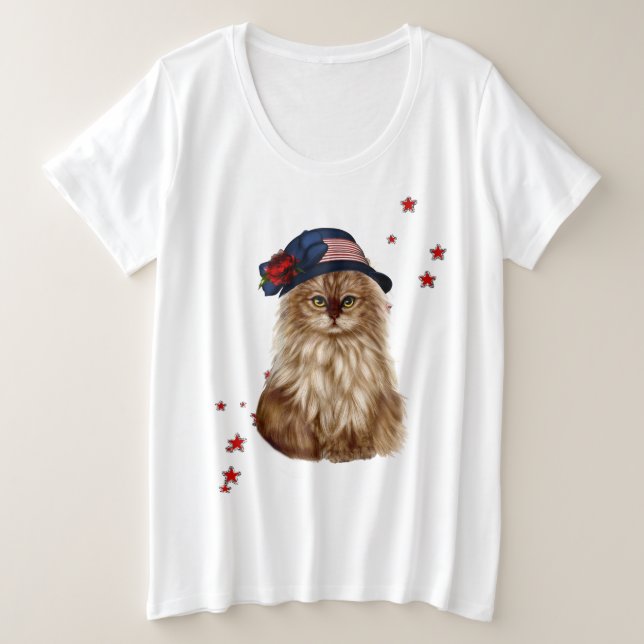 Fourth of July Plus Size t-shirt with Cat (Design Front)