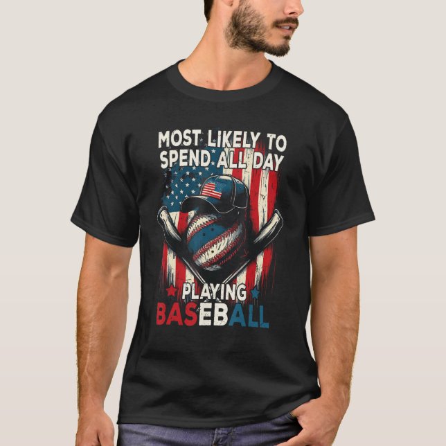 Fourth Of July Quote Baseball Player Retro July 4t T-Shirt (Front)
