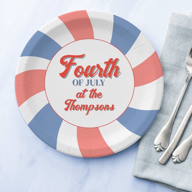 Fourth of July Red White and Blue Custom Paper Plate (Fourth of July custom party paper plates)