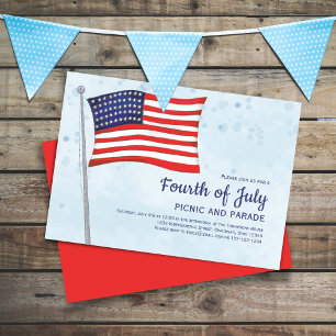 Fourth of July Red White and Blue Flag Custom Invitation
