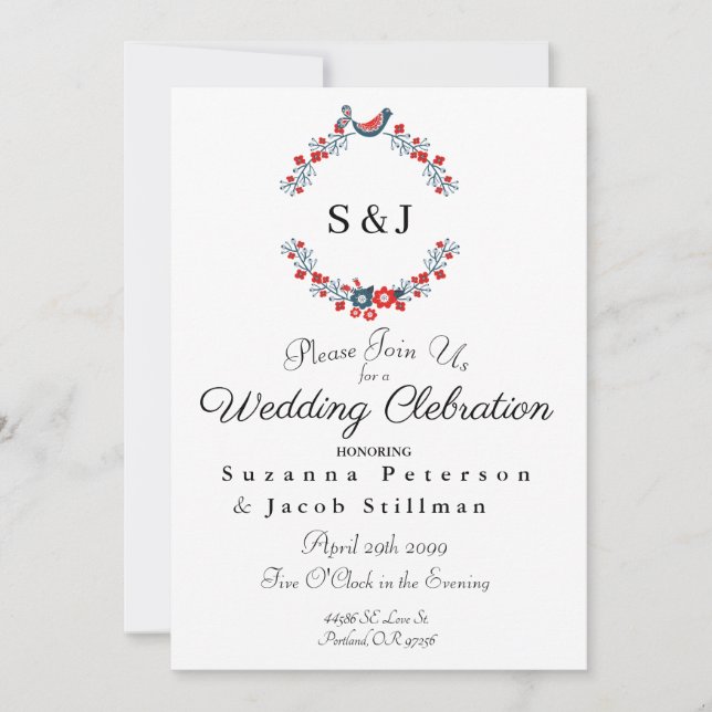 Fourth of July Red White and Blue Wreath Invitation (Front)