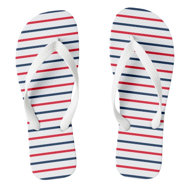 Fourth of July red white blue stripes patriotic Jandals (Footbed)
