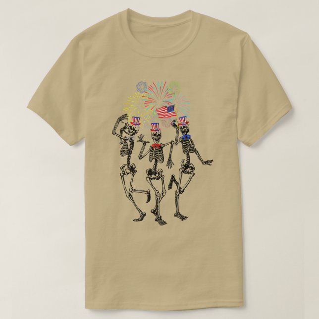Fourth of July Skellies Skeletons Dancing With Ame T-Shirt (Design Front)