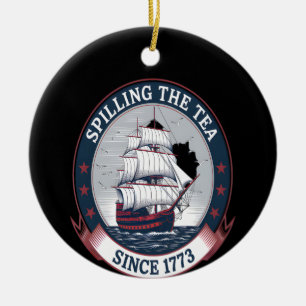 Fourth Of July Spilling The Tea 1773 Funny America Ceramic Tree Decoration
