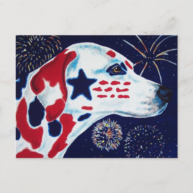 Fourth of July Star Spangled Dalmatian Postcard (Front)
