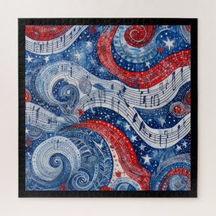 Fourth Of July Starry Musical Swirls Jigsaw Puzzle