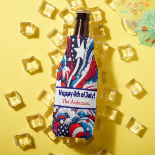 Fourth of July Stars and Stripes Personalised Bottle Cooler