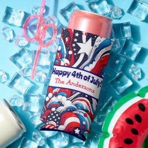 Fourth of July Stars and Stripes Personalised Seltzer Can Cooler