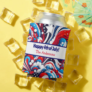Fourth of July   Stars and Stripes Personalized Can Cooler
