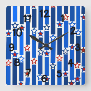 Fourth of July Stars and Stripes  Square Wall Clock