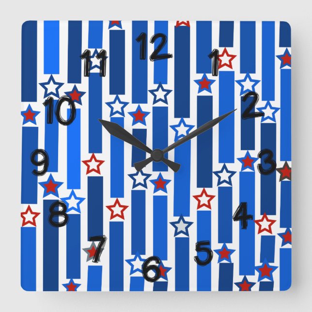 Fourth of July Stars and Stripes  Square Wall Clock (Front)