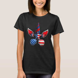 Fourth Of July Unicorn Face American Flag Girls W T-Shirt