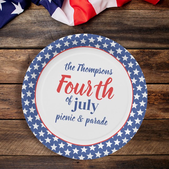 Fourth of July Whimsical Patriotic Red White Blue Paper Plate (Creator Uploaded)