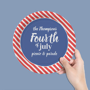 Fourth of July Whimsical Patriotic Red White Blue Paper Plate