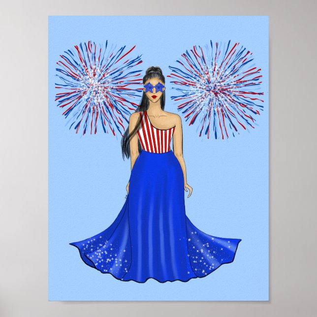 Fourth of July with Fireworks Fashion Illustration Poster (Front)