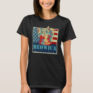 Fourth Of July Womens Meowica Cute Kitten Cat Grap T-Shirt
