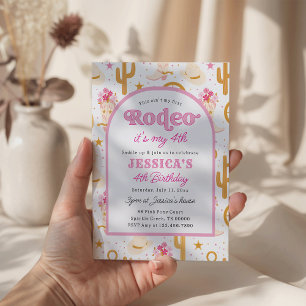 Fourth Rodeo Pink Cowgirl 4th Birthday Invitation
