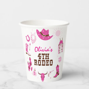 Fourth Rodeo Pink Western Cowboy 4th Birthday Paper Cups