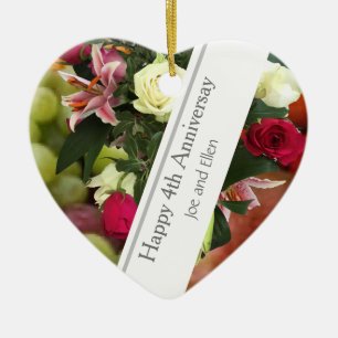 Fourth Wedding Anniversary Fruit and Flowers Ceramic Tree Decoration