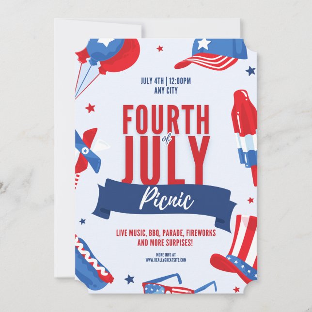 #FourthOfJulyPicnicLiveParadeFireWorksSurpises Invitation (Front)