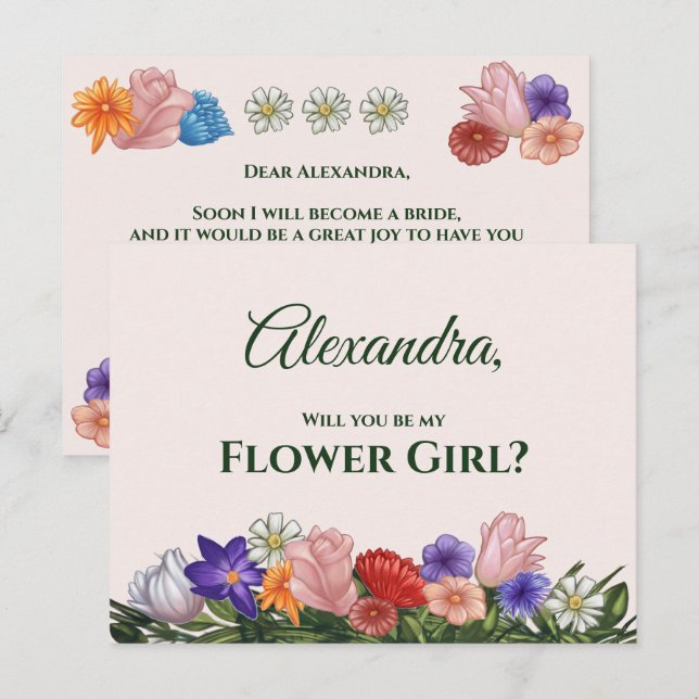 Fowers Painting Will You Be My Flower Girl Invitation Postcard (Front/Back)