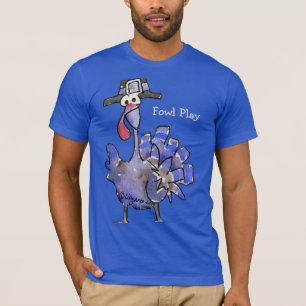Fowl Play Cartoon Blue Turkey dark T shirt
