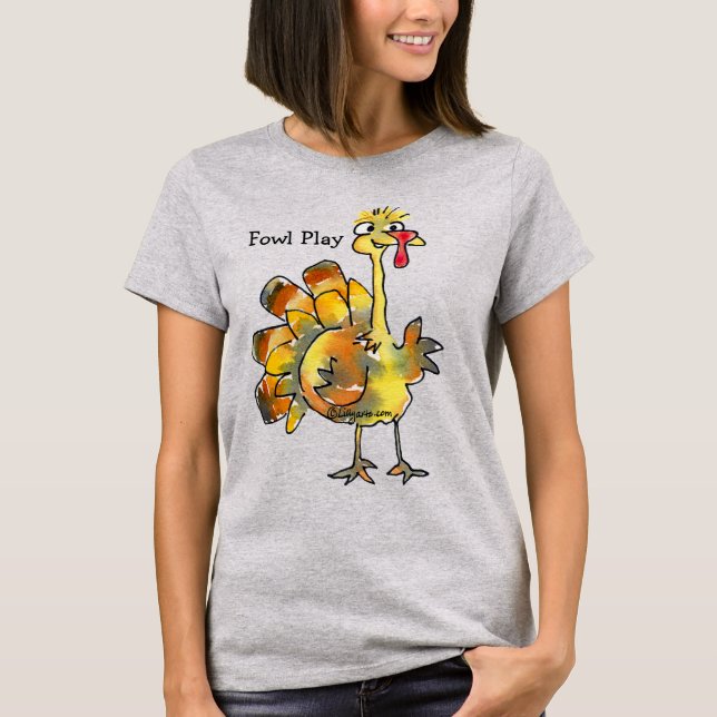 Fowl Play Cartoon Gold Turkey T shirt (Front)