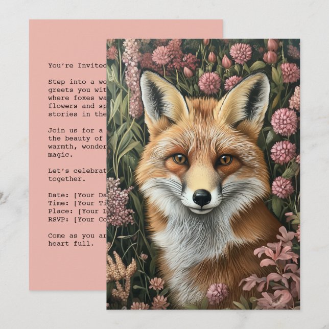 Fox Among Spring Blooms Invitation (Front/Back)